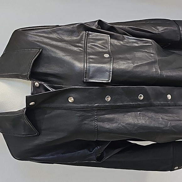 Zara Oversized Vegan Leather Jacket Shirt long sleeves snap closure Size M - Picture 8 of 15